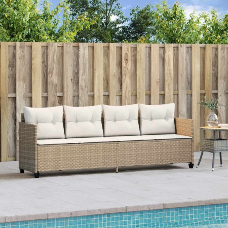 Lettino Prendisole con Cuscini Beige in Polyrattan