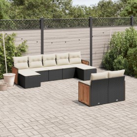 Set Divani da Giardino 9 pz con Cuscini Nero in Polyrattan