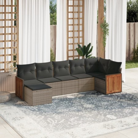 Set Divani da Giardino 7 pz con Cuscini Grigio in Polyrattan