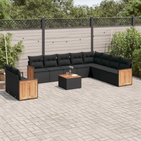 Set Divani da Giardino 11 pz con Cuscini in Polyrattan Nero