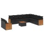 Set Divani da Giardino 11 pz con Cuscini in Polyrattan Nero