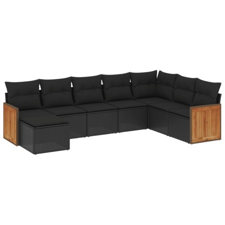 Set Divani da Giardino con Cuscini 8 pz Nero in Polyrattan