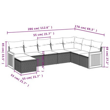 Set Divani da Giardino con Cuscini 8 pz Nero in Polyrattan