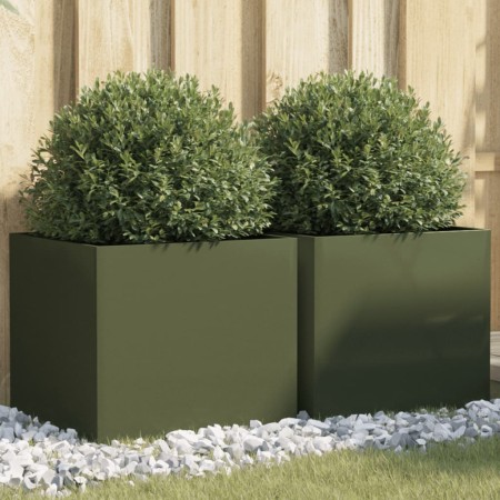 Fioriere 2pz Verde Oliva 42x40x39 cm Acciaio Laminato a Freddo