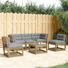 Set Divani da Giardino 5pz con Cuscini Legno Impregnato di Pino