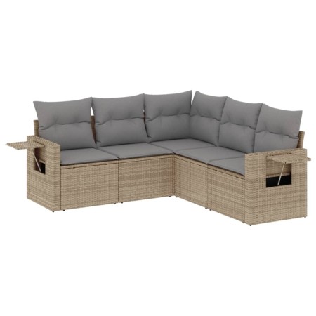 Set Divano da Giardino 5 pz con Cuscini Beige in Polyrattan