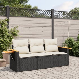 Set Divani da Giardino 3 pz con Cuscini in Polyrattan Nero