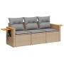 Set Divano da Giardino 3 pz con Cuscini Beige in Polyrattan