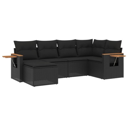 Set Divano da Giardino 6 pz con Cuscini Nero in Polyrattan