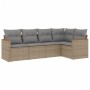 Set Divano da Giardino 5 pz con Cuscini Beige in Polyrattan