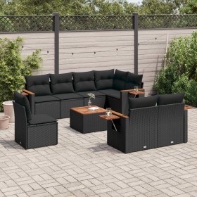 Set Divani da Giardino 9 pz con Cuscini Nero in Polyrattan