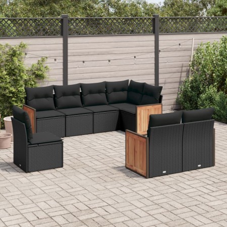 Set Divani da Giardino con Cuscini 8 pz Nero in Polyrattan