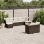 Set Divani da Giardino 9pz con Cuscini Marrone in Polyrattan