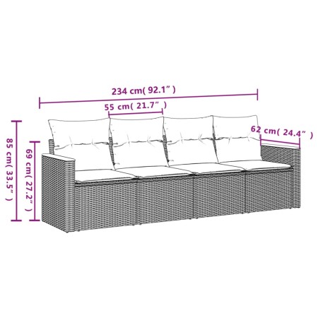 Set Divano da Giardino 4 pz con Cuscini Beige in Polyrattan