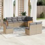 Set Divano da Giardino 8 pz con Cuscini Beige in Polyrattan