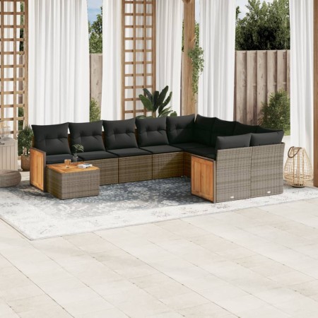 Set Divano da Giardino 10 pz con Cuscini Grigio in Polyrattan