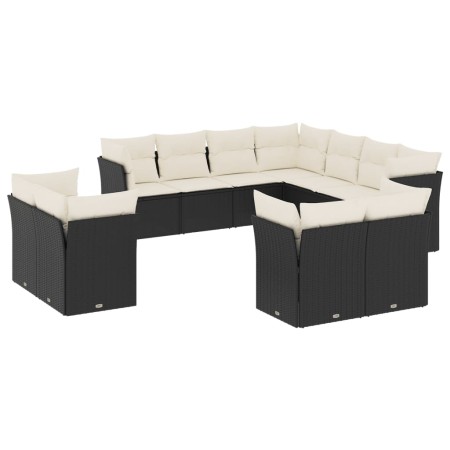 Set Divani da Giardino 11 pz con Cuscini in Polyrattan Nero