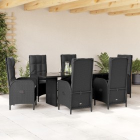 Set da Pranzo da Giardino 7 pz Nero con Cuscini in Polyrattan