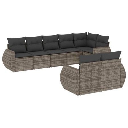 Set Divano da Giardino 8 pz con Cuscini Grigio in Polyrattan