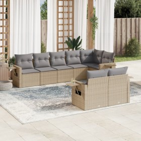 Set Divano da Giardino 8 pz con Cuscini Beige in Polyrattan