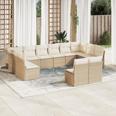 Set Divani da Giardino 12 pz con Cuscini Beige in Polyrattan