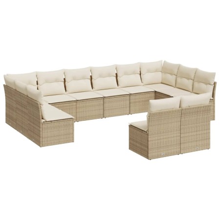 Set Divani da Giardino 12 pz con Cuscini Beige in Polyrattan