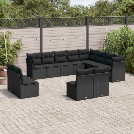 Set Divani da Giardino 12 pz con Cuscini Nero in Polyrattan