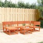 Set Divani da Giardino 6 pz Marrone Cera Legno Massello Pino