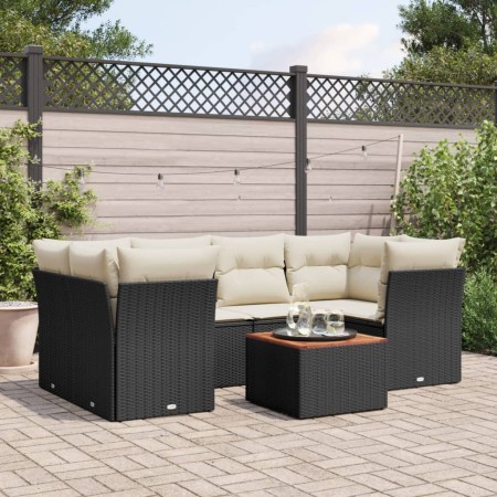 Set Divani da Giardino con Cuscini 7pz Nero Polyrattan