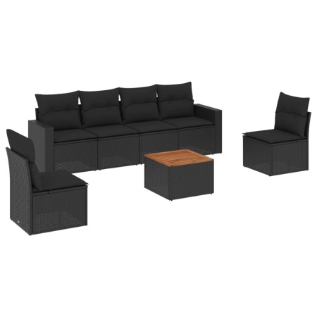 Set Divani da Giardino con Cuscini 7pz Nero Polyrattan