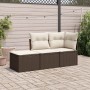 Set Divano da Giardino 3 pz con Cuscini Marrone in Polyrattan