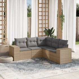 Set Divano da Giardino 5 pz con Cuscini Beige in Polyrattan