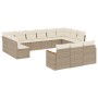 Set Divano da Giardino 13 pz con Cuscini Beige in Polyrattan