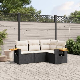 Set Divani da Giardino 4 pz con Cuscini Nero in Polyrattan