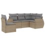 Set Divano da Giardino 5 pz con Cuscini Beige in Polyrattan