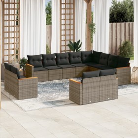 Set Divani da Giardino 12 pz con Cuscini Grigio in Polyrattan