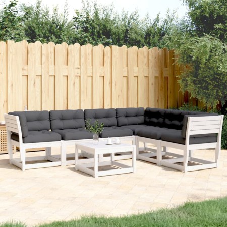 Set Divani Giardino 6pz con Cuscini Bianco Legno Massello Pino