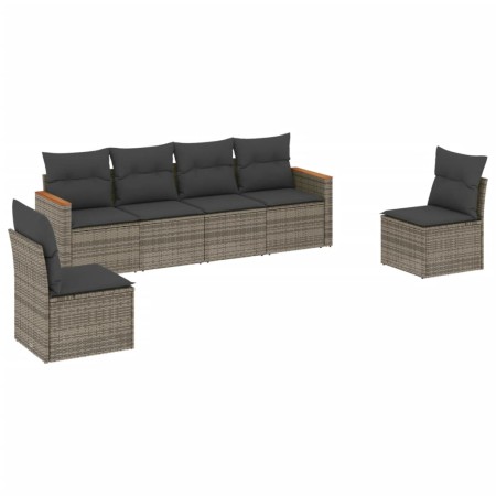 Set Divano da Giardino 6 pz con Cuscini Grigio in Polyrattan