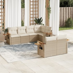 Set Divani da Giardino 7 pz con Cuscini Beige in Polyrattan