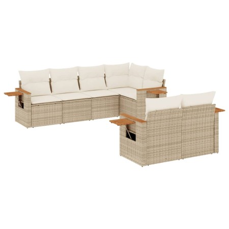 Set Divani da Giardino 7 pz con Cuscini Beige in Polyrattan