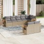 Set Divano da Giardino 8 pz con Cuscini Beige in Polyrattan