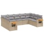 Set Divano da Giardino 9 pz con Cuscini Beige in Polyrattan