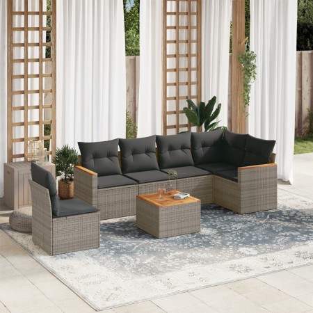 Set Divani da Giardino 7 pz con Cuscini Grigio in Polyrattan