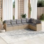 Set Divani da Giardino 7 pz con Cuscini Beige in Polyrattan