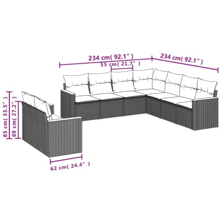 Set Divano da Giardino 9 pz con Cuscini Beige in Polyrattan