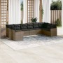 Set Divano da Giardino 10 pz con Cuscini Grigio in Polyrattan