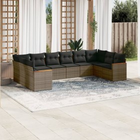 Set Divano da Giardino 10 pz con Cuscini Grigio in Polyrattan