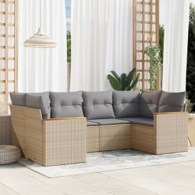 Set Divano da Giardino 6 pz con Cuscini Beige in Polyrattan