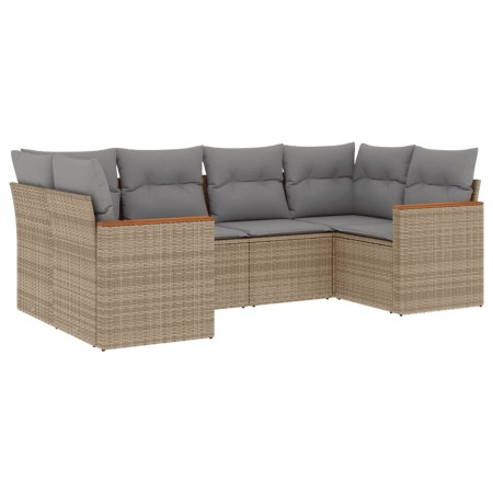 Set Divano da Giardino 6 pz con Cuscini Beige in Polyrattan