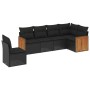 Set Divano da Giardino 6 pz con Cuscini Nero in Polyrattan